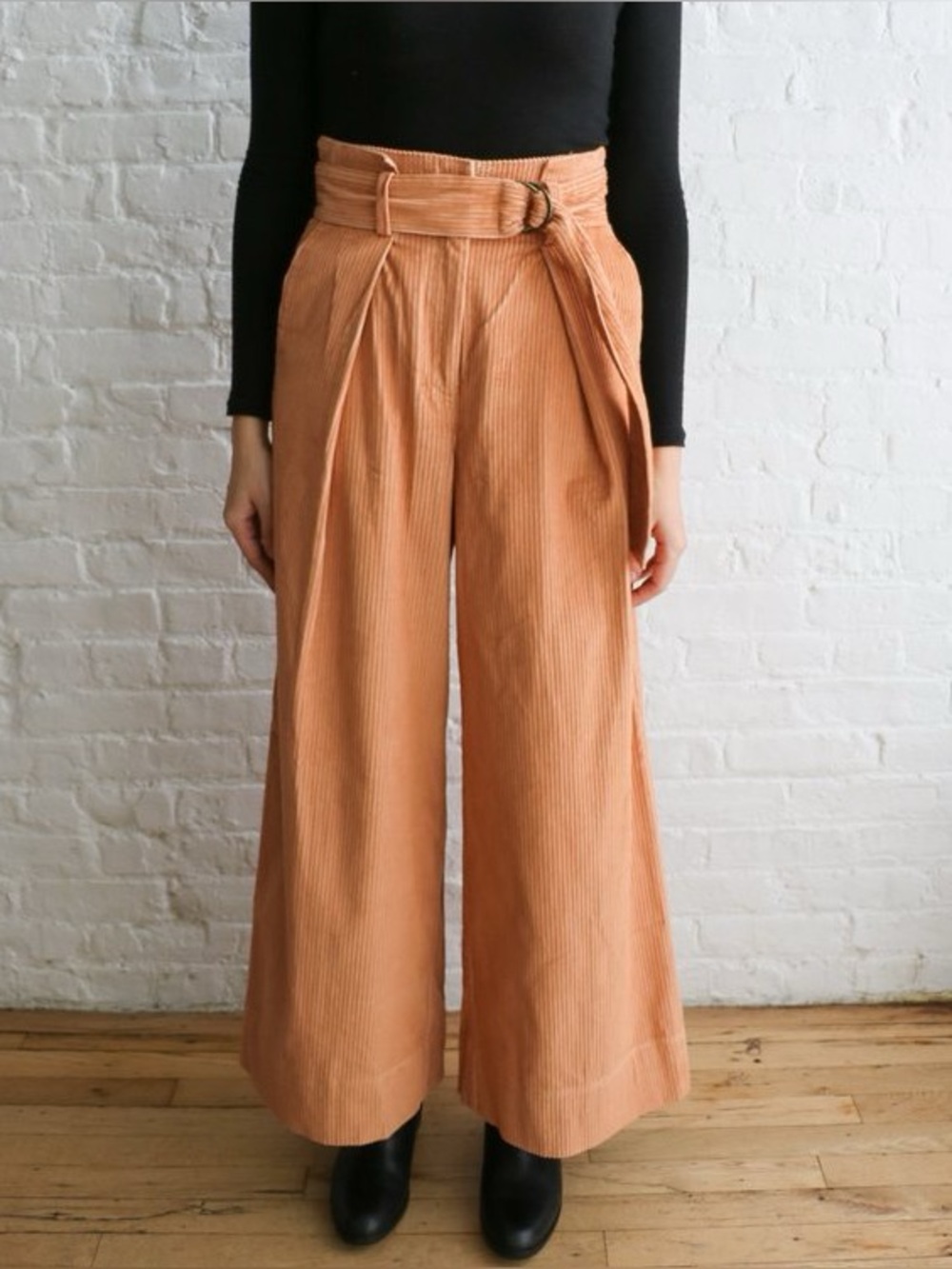 Ulla Johnson peach wide leg corduroy belted trousers